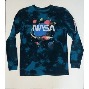 V FifthSun NASA Tie Dye Graphic T Shirt Men's M Galaxy Blue Black Long Sleeve